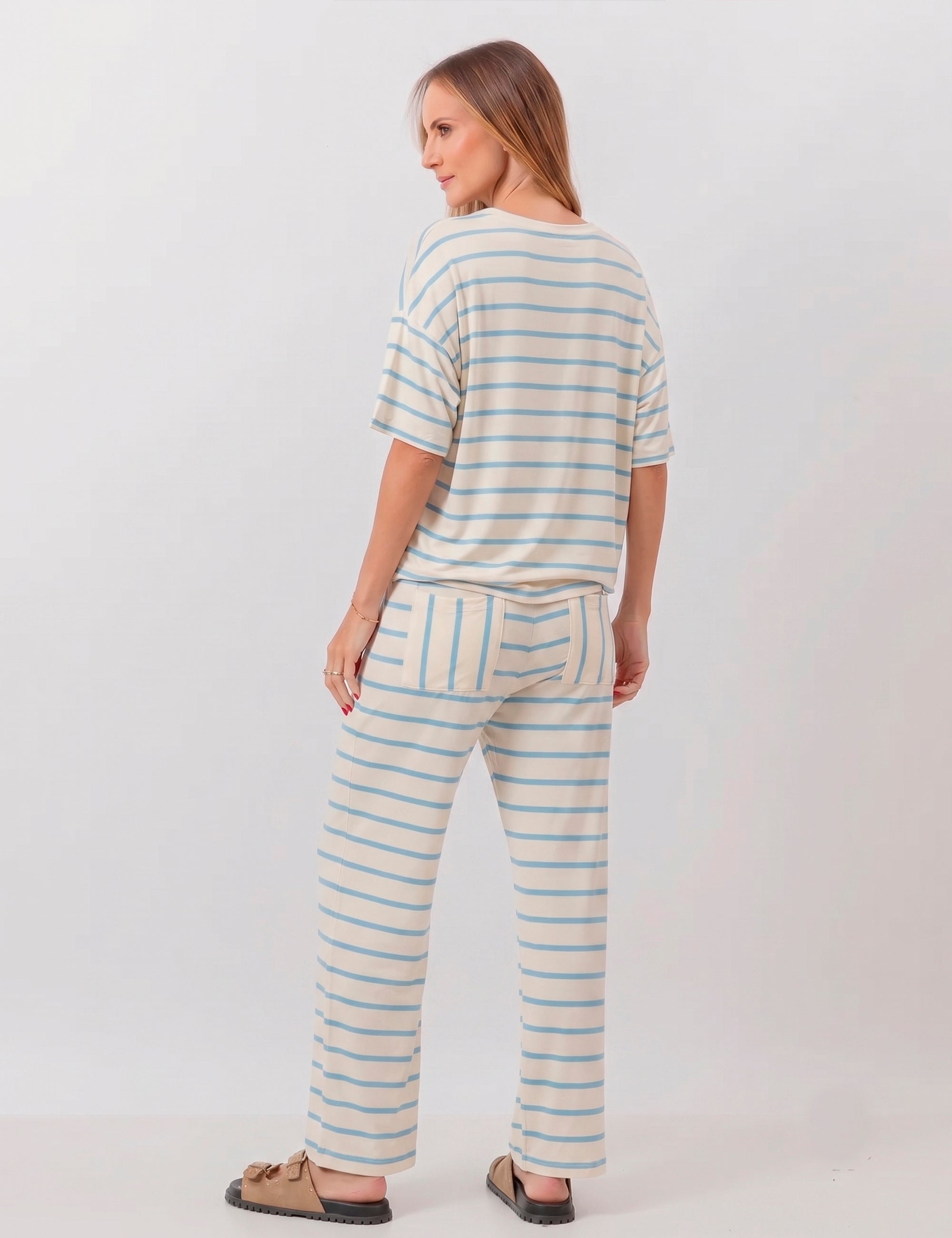 Conjunto Elisa Listras Azul Bebê