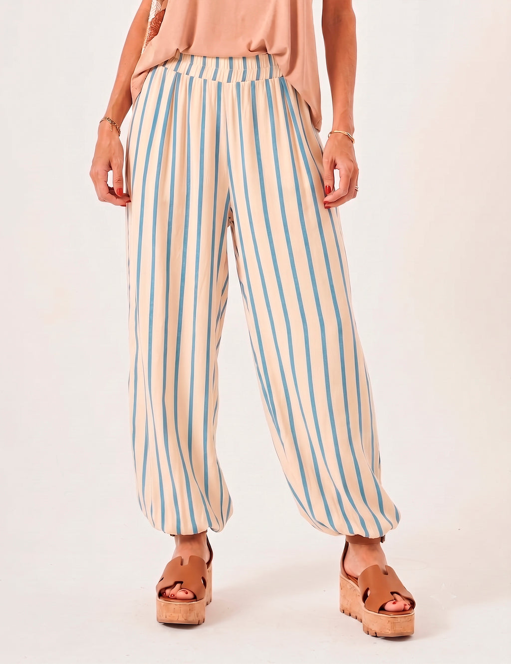 Calça Aladin Listras Azul Bebê
