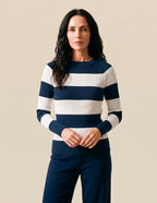 Blusa Gola Careca Duo Azul/off (tricô)