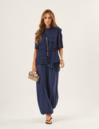Trijunto Blusa Chiara, Calça Aladin e Colete Havanna Azul Marinho