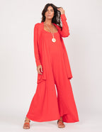 Conjunto Macacao Veronica Vermelho e Cardigan Longo Vermelho