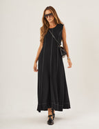 Vestido Pespontado Amelia Preto