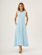 Vestido Pespontado Amelia Azul