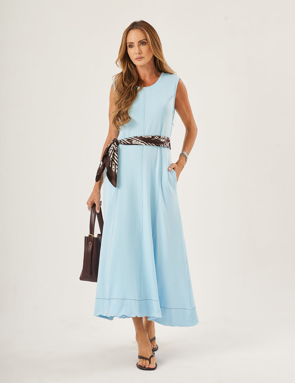 Vestido Pespontado Amelia Azul