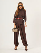Conjunto Blusa Panamá Marrom com Calça Aladin Marrom