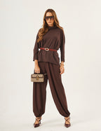 Conjunto Blusa Panamá Marrom com Calça Aladin Marrom