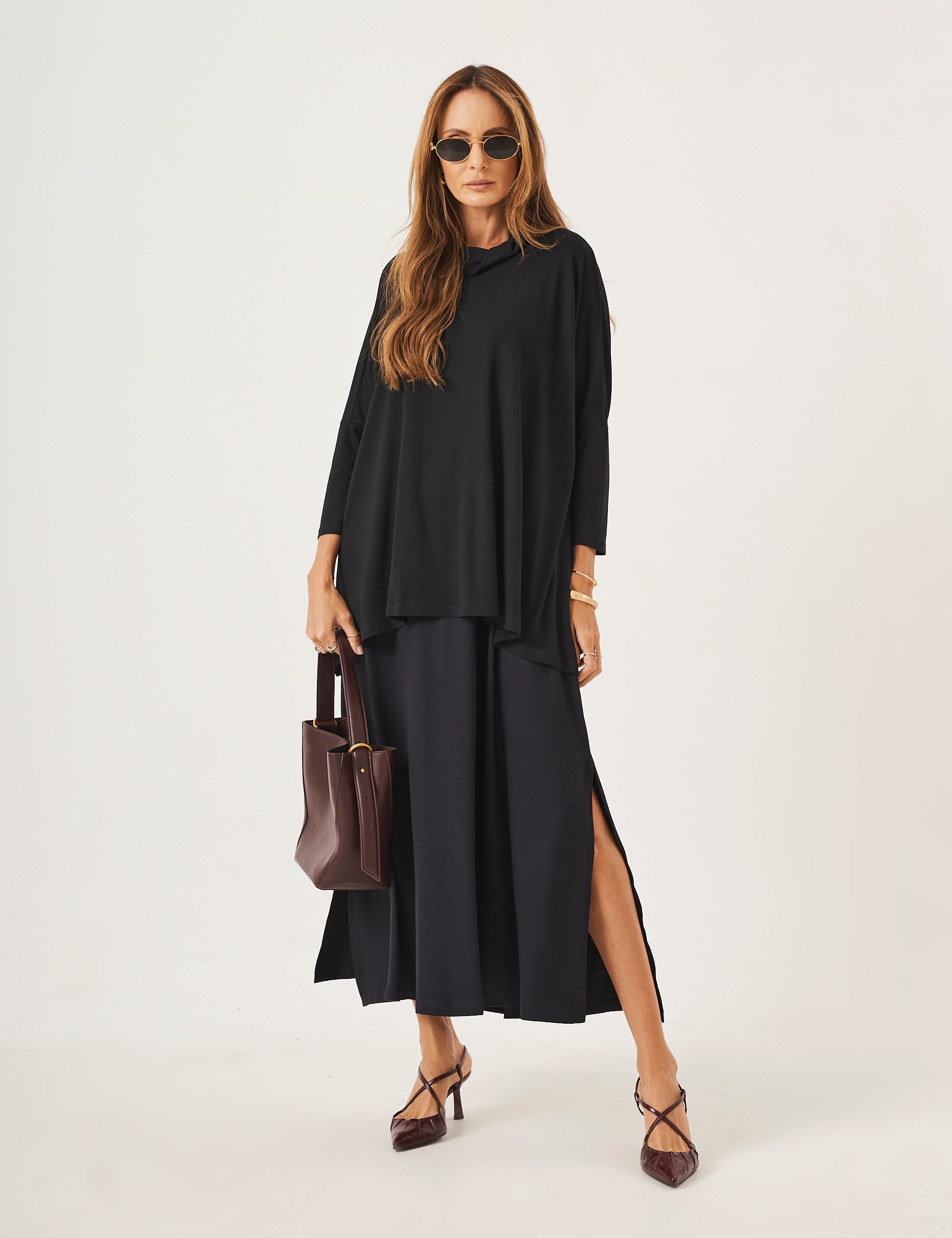 Conjunto Vestido Clara Preto e Blusa Gola Boba Preta