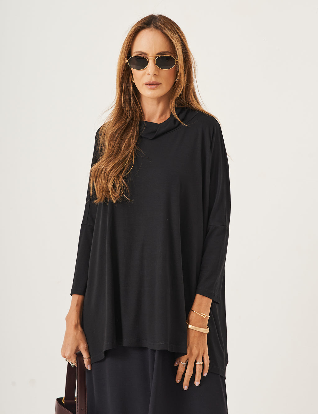 Conjunto Vestido Clara Preto e Blusa Gola Boba Preta