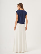 Conjunto Blusa Alessia Azul Marinho e Saia Melanie Off White