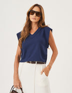 Conjunto Blusa Alessia Azul Marinho e Saia Melanie Off White