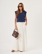 Conjunto Blusa Alessia Azul Marinho e Saia Melanie Off White