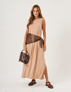 Vestido Clara Longo Bege