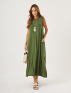 Vestido Longo Clara Verde Militar