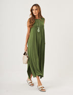 Vestido Longo Clara Verde Militar
