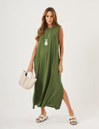 Vestido Longo Clara Verde Militar