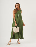 Vestido Longo Clara Verde Militar