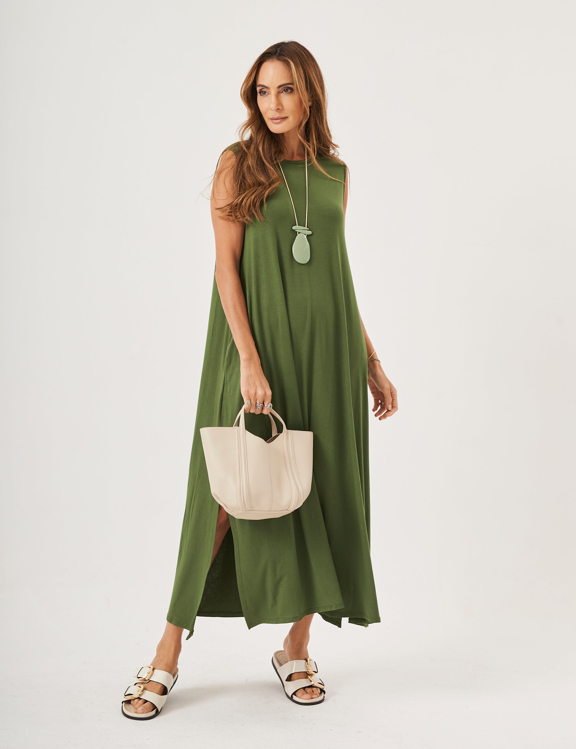 Vestido Longo Clara Verde Militar