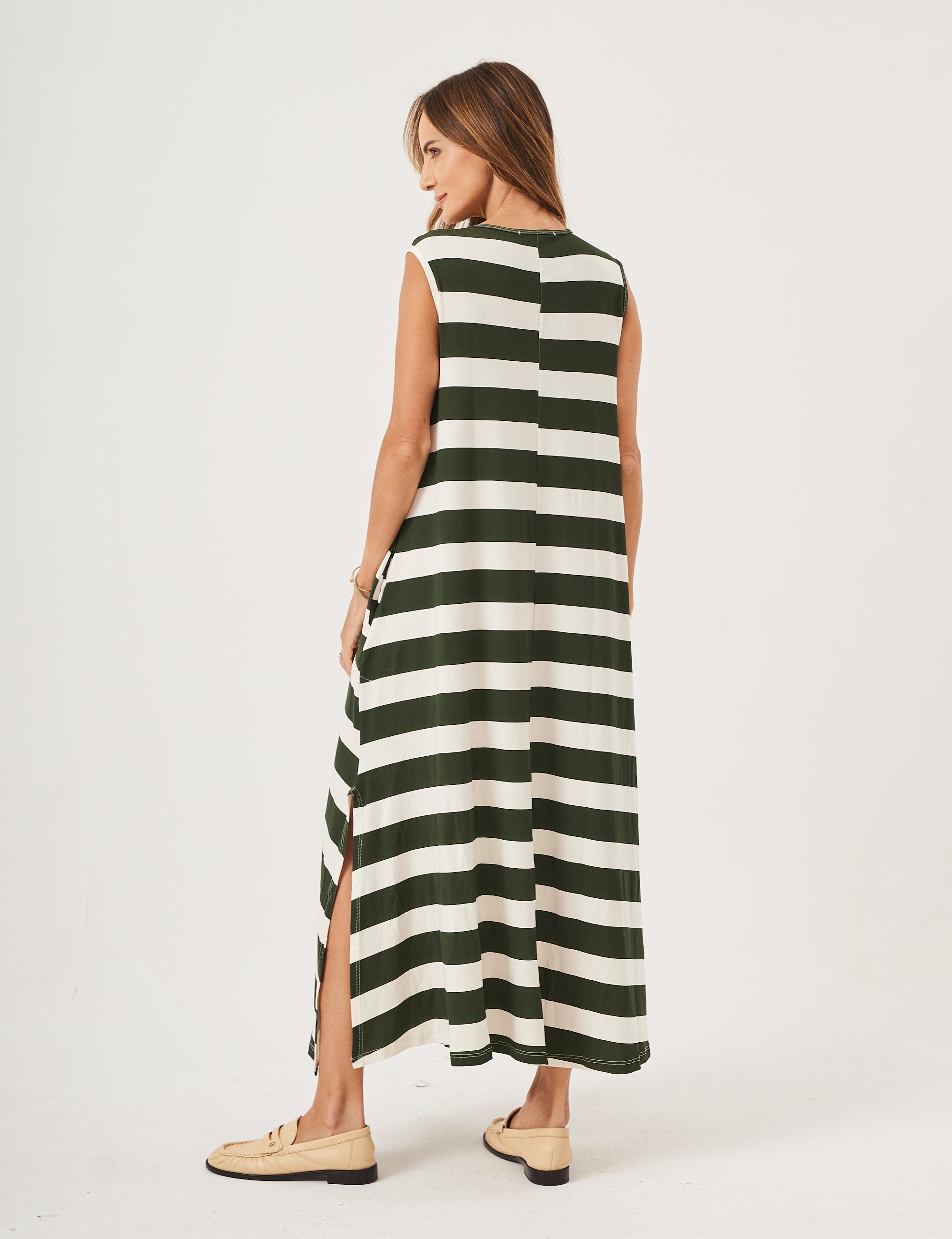 Vestido Clara Listrado Verde Militar