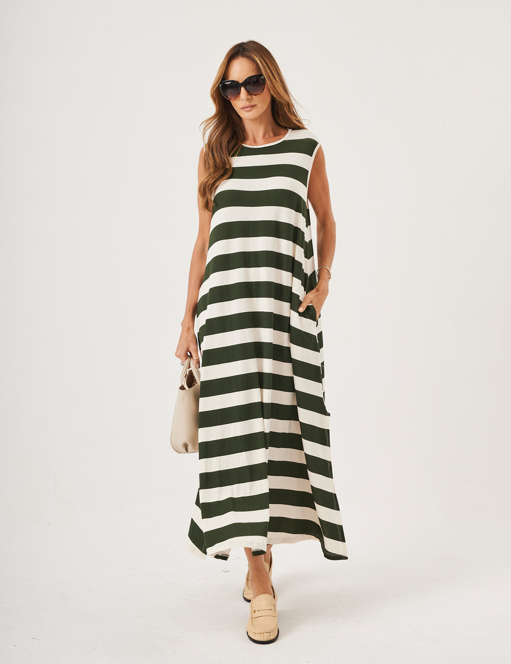 Vestido Clara Listrado Verde Militar