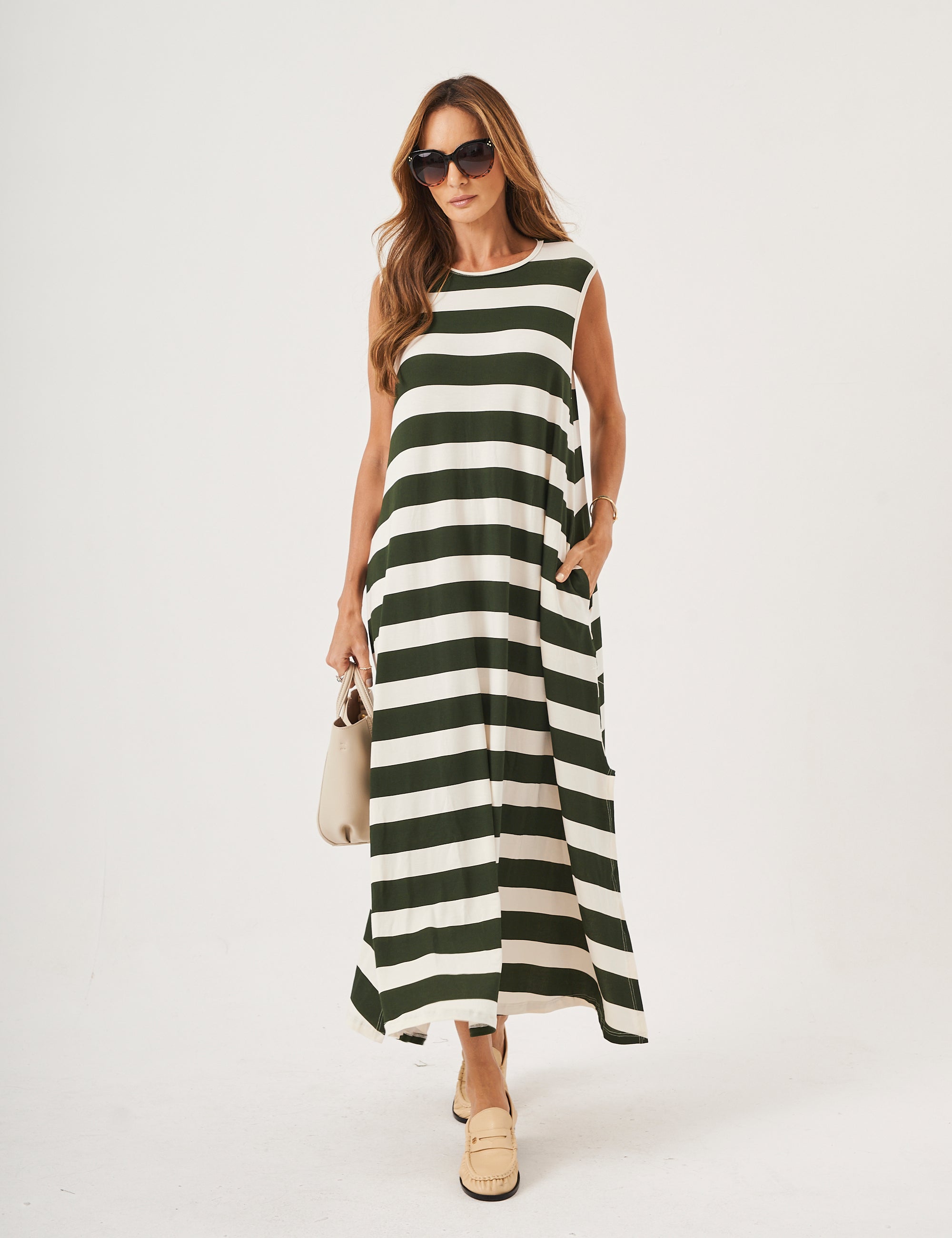 Vestido Clara Listrado Verde Militar