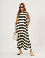Vestido Clara Listrado Verde Militar