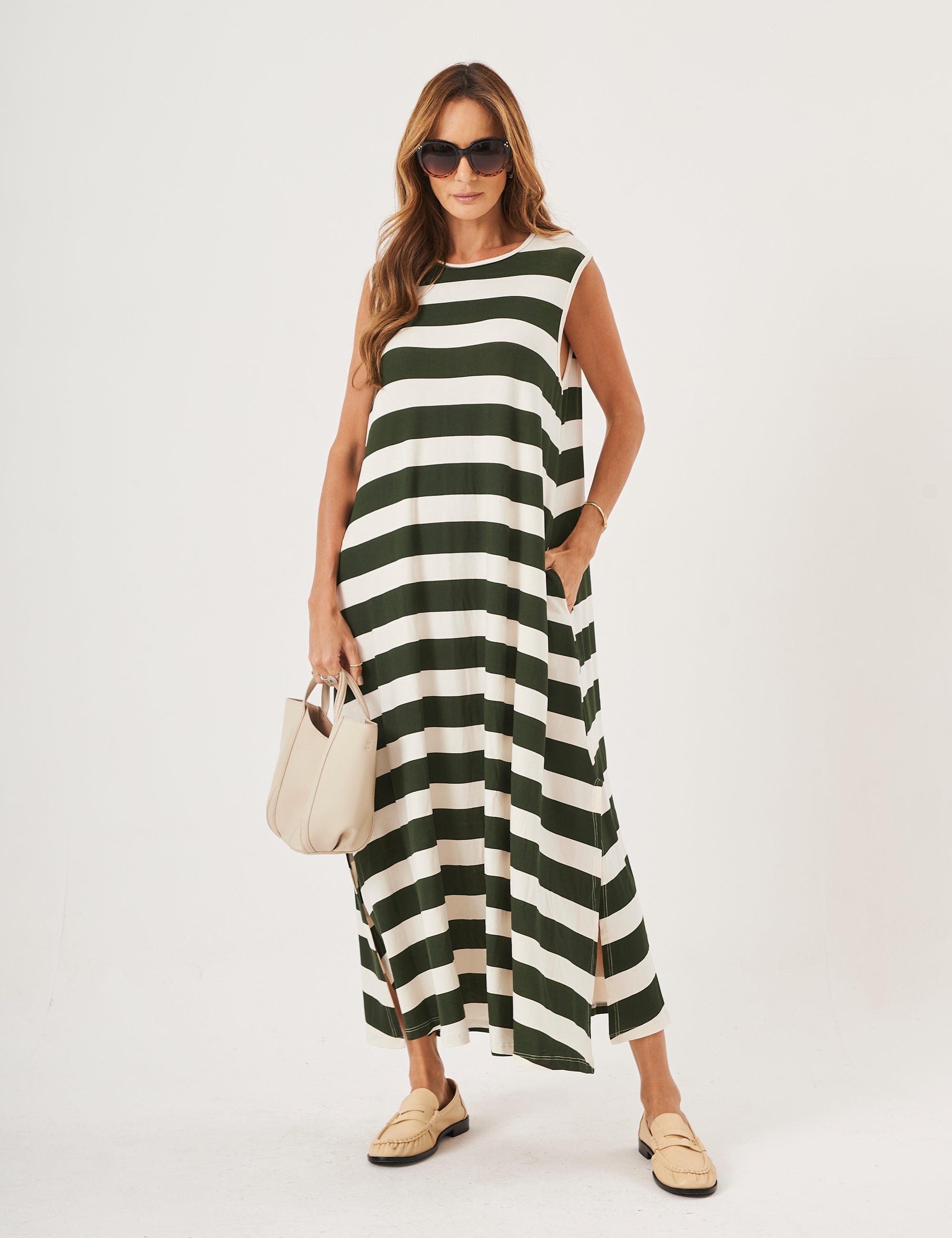 Vestido Clara Listrado Verde Militar
