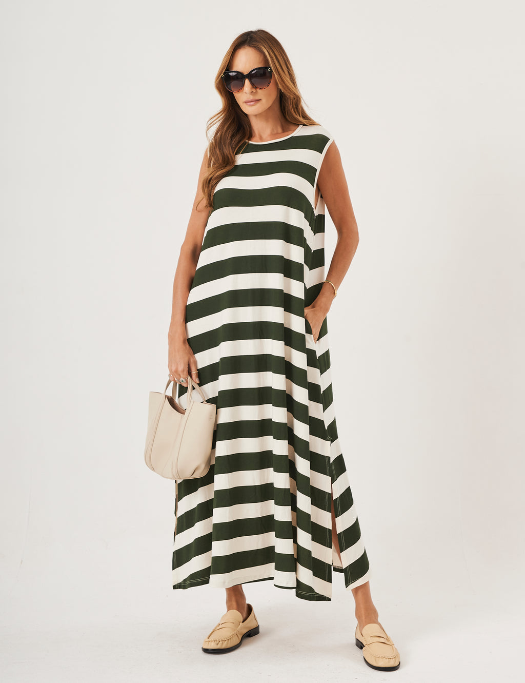 Vestido Clara Listrado Verde Militar