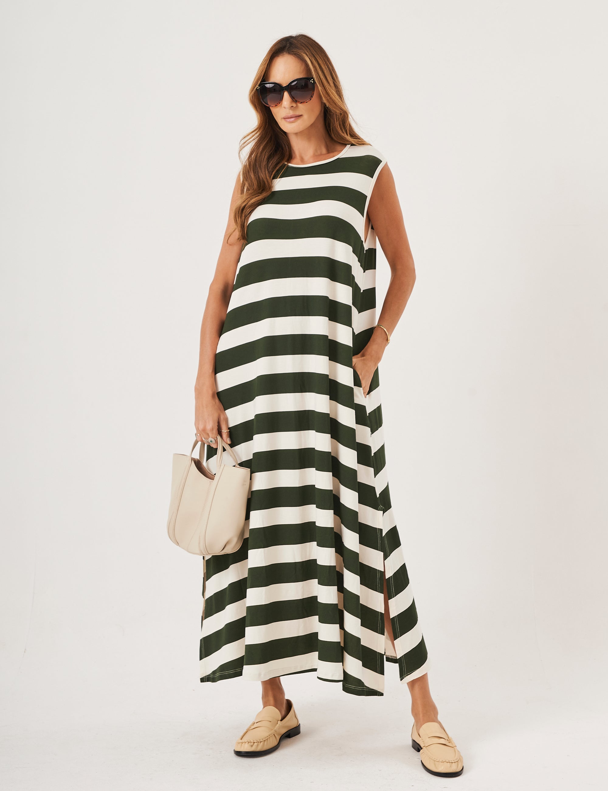 Vestido Clara Listrado Verde Militar