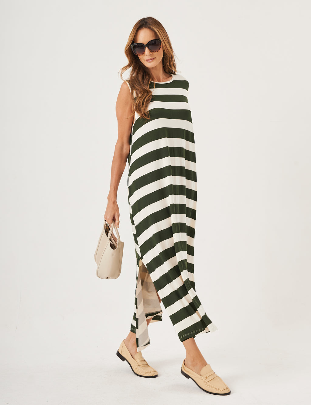 Vestido Clara Listrado Verde Militar