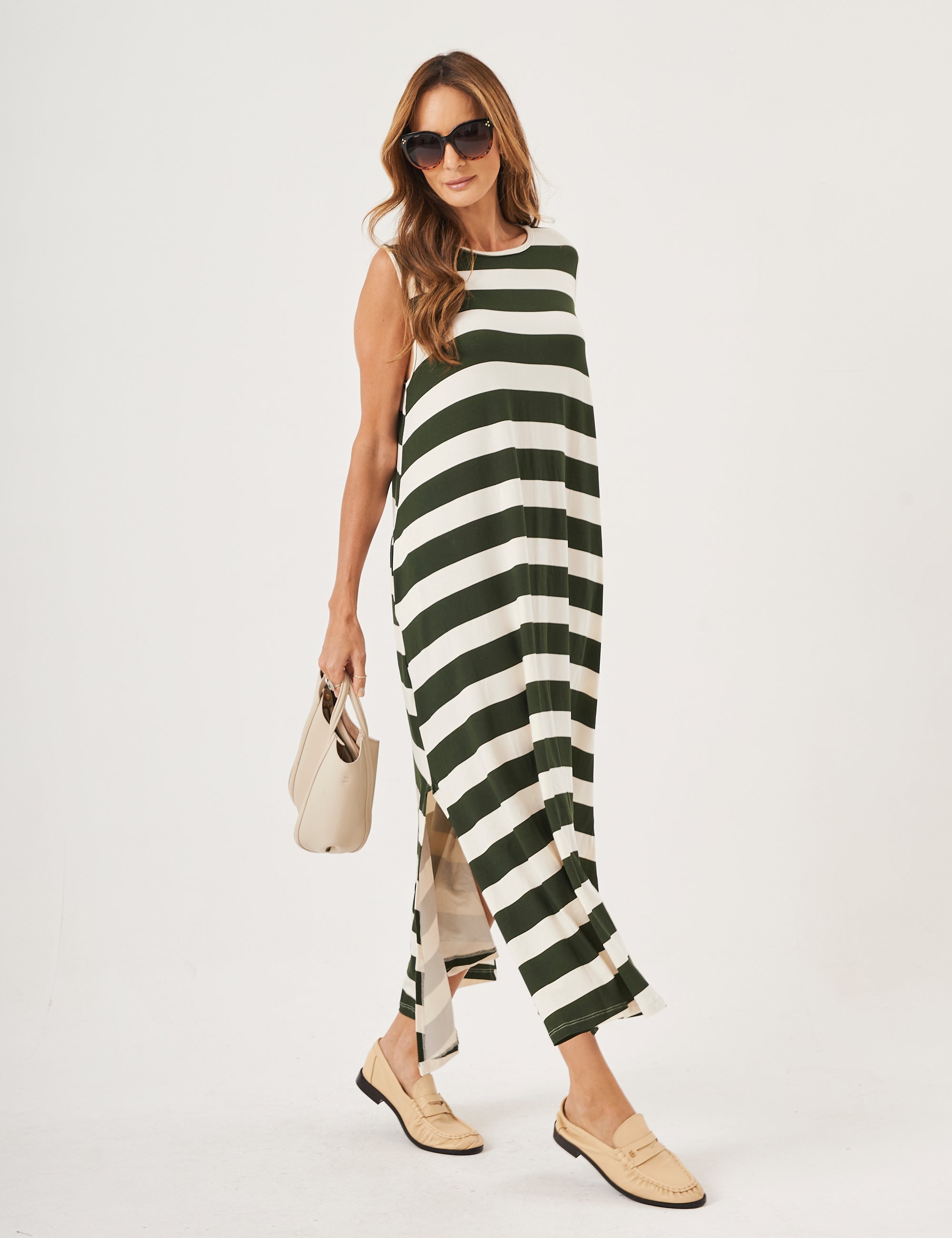 Vestido Clara Listrado Verde Militar