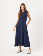 Vestido Pespontado Amelia Azul Marinho