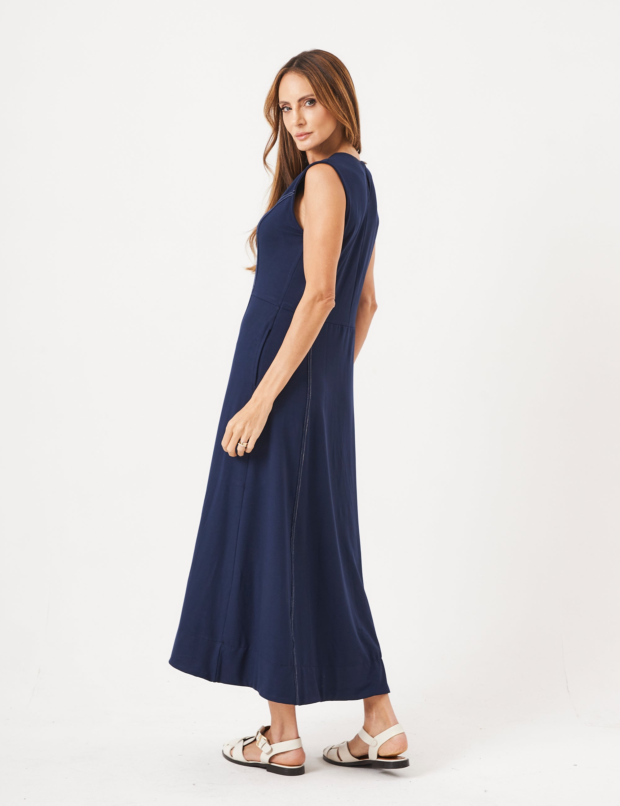 Vestido Pespontado Amelia Azul Marinho