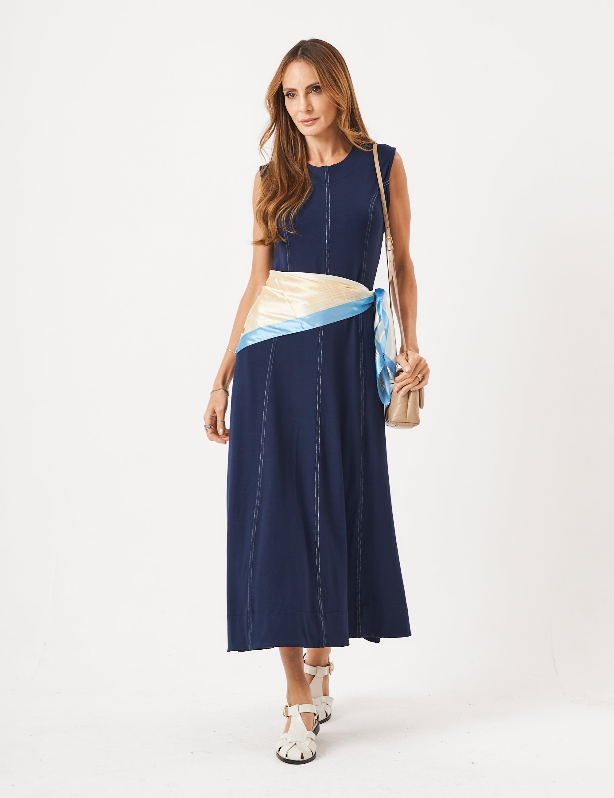 Vestido Pespontado Amelia Azul Marinho