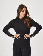 Tricot Preto Com Botões Dourados