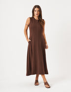 Vestido Pespontado Amelia Marrom