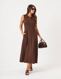Vestido Pespontado Amelia Marrom