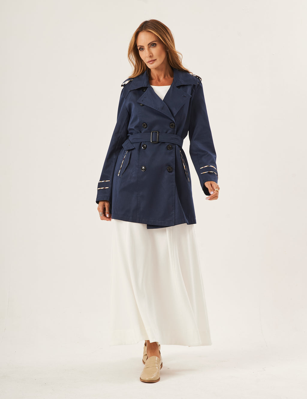 Jaqueta Trench Coat Azul Marinho
