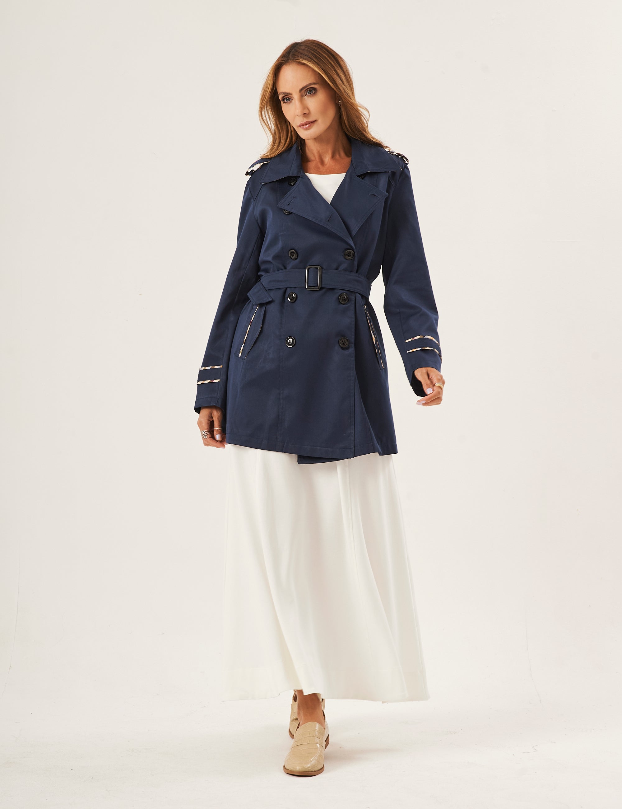 Jaqueta Trench Coat Azul Marinho