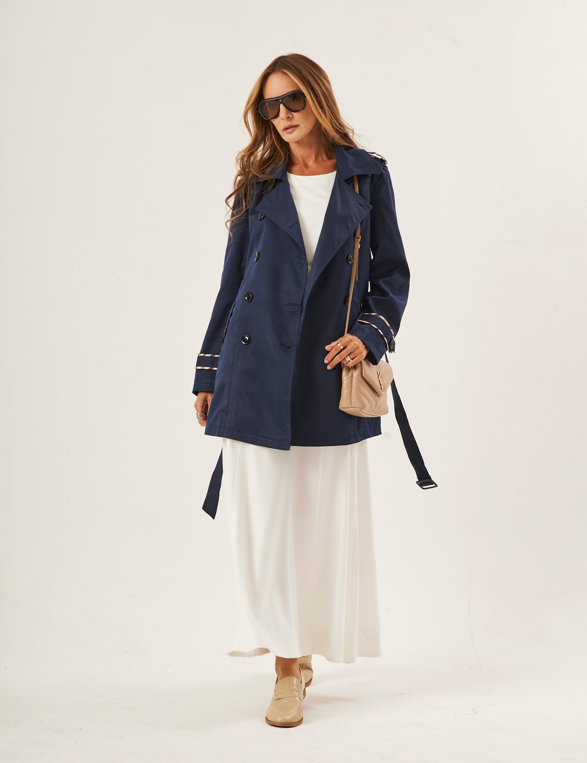 Jaqueta Trench Coat Azul Marinho