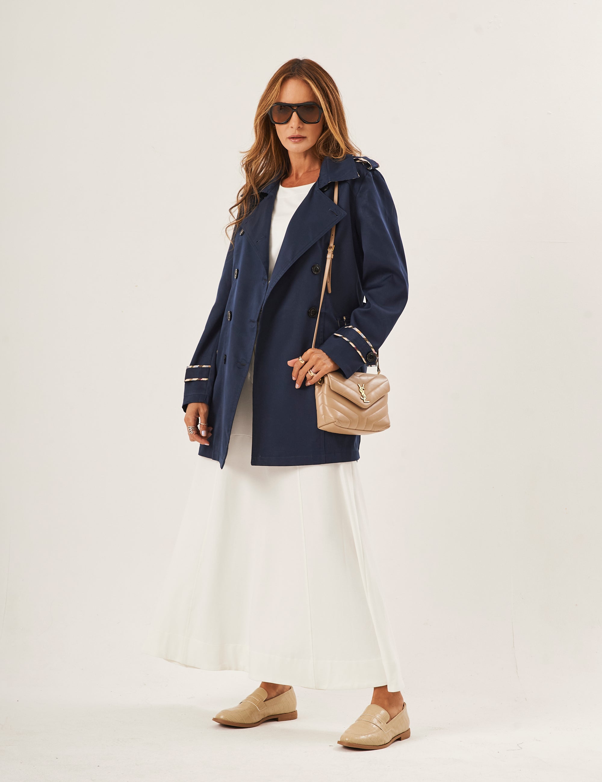 Jaqueta Trench Coat Azul Marinho