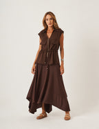 Conjunto Colete Havanna Marrom e Saia Eloa Marrom