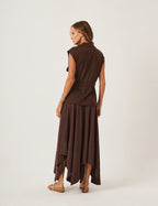 Conjunto Colete Havanna Marrom e Saia Eloa Marrom
