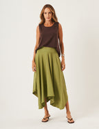 Conjunto Blusa Ayla Marrom e Saia Eloá Verde Oliva