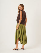 Conjunto Blusa Ayla Marrom e Saia Eloá Verde Oliva