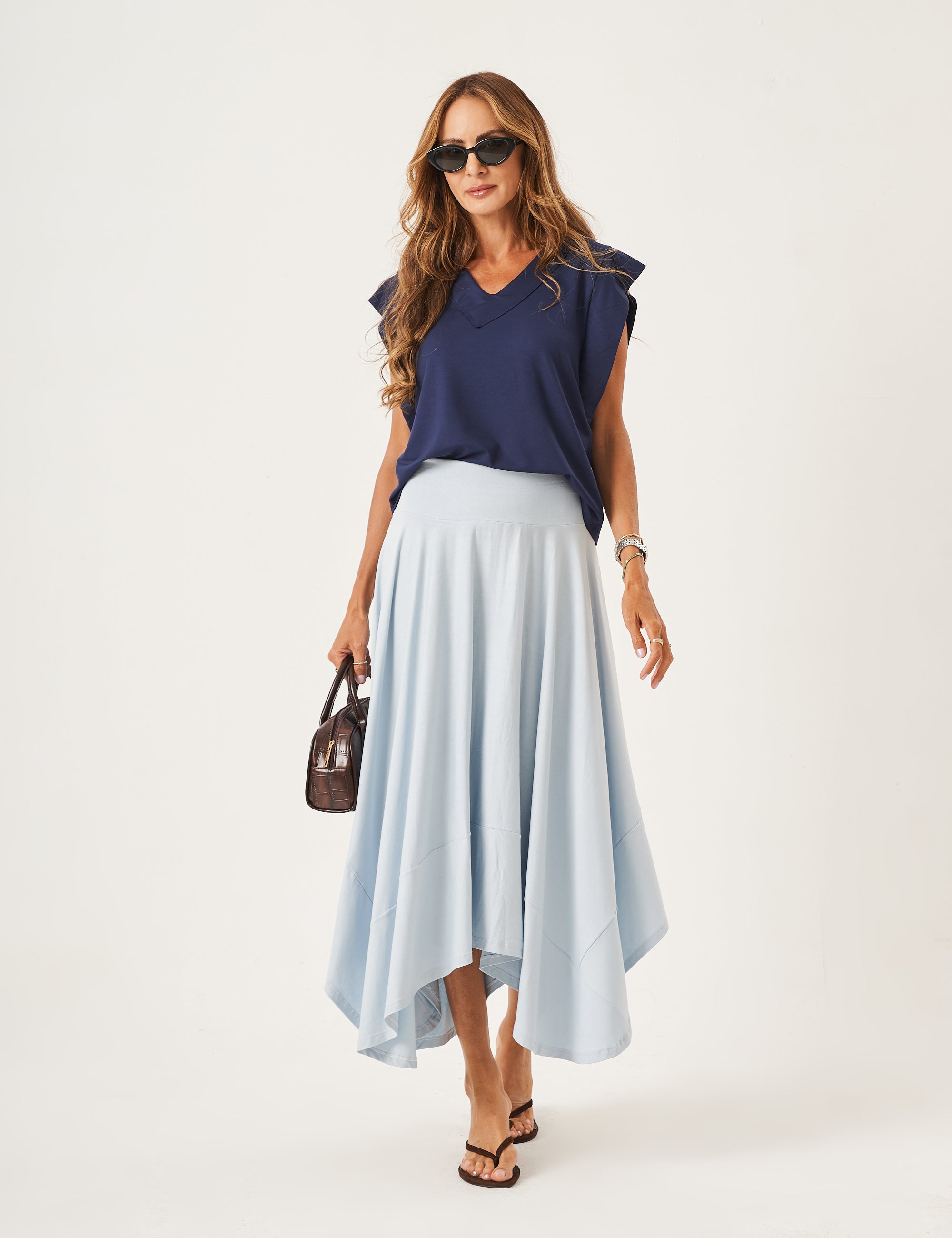 Conjunto Blusa Alessia Marinho e Saia Eloá Azul Céu