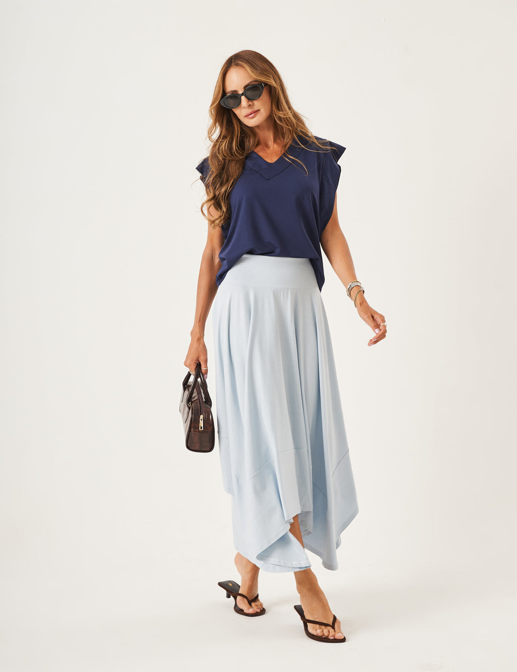 Conjunto Blusa Alessia Marinho e Saia Eloá Azul Céu