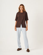 Conjunto Blusa Cora Marrom e Calça Paris Azul Céu