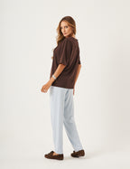 Conjunto Blusa Cora Marrom e Calça Paris Azul Céu