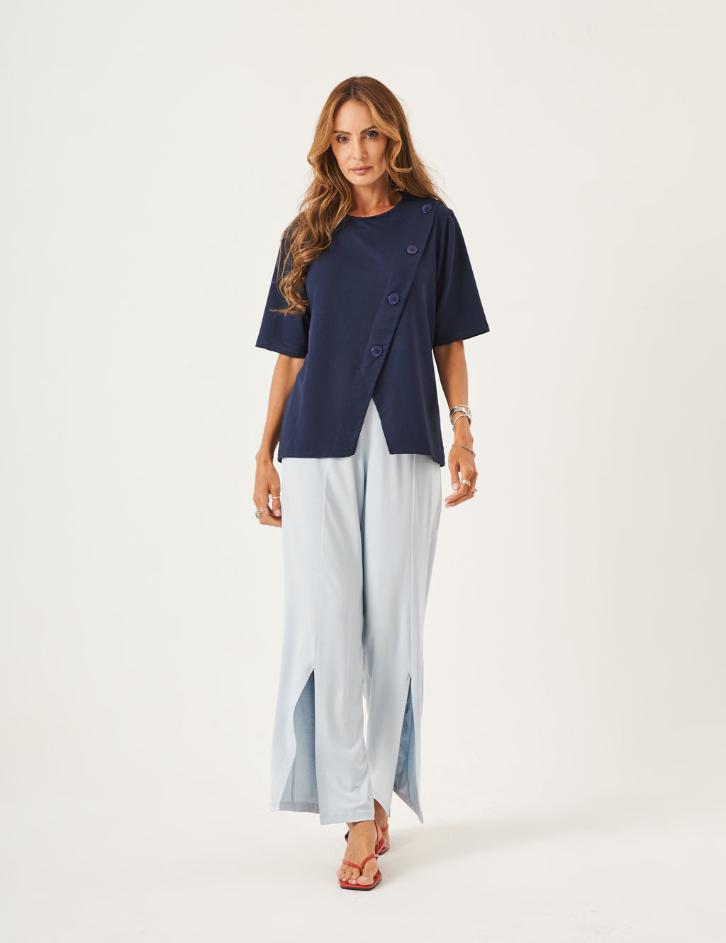 Conjunto Blusa Cora Azul Marinho e Calça Florence Azul Céu