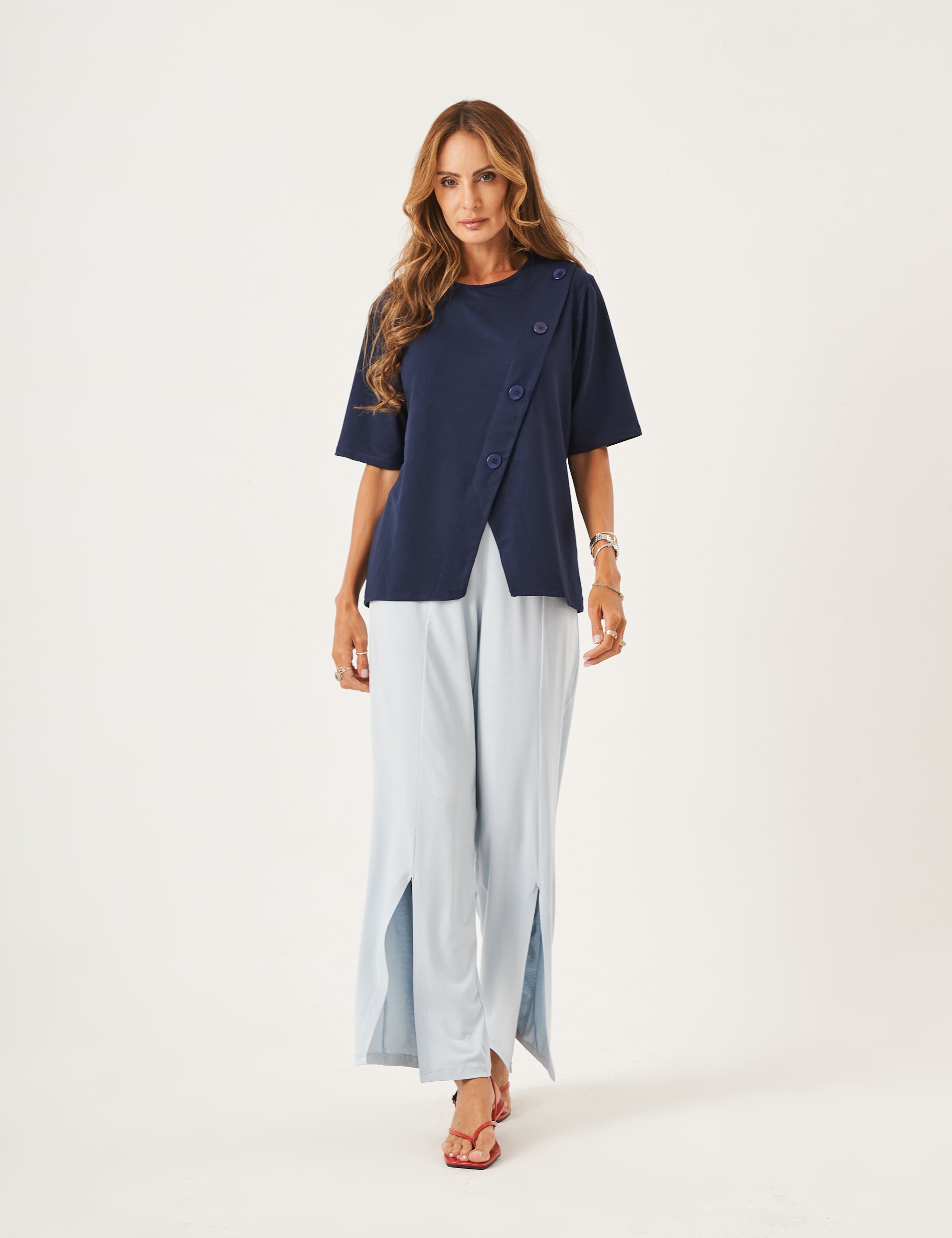Conjunto Blusa Cora Azul Marinho e Calça Florence Azul Céu